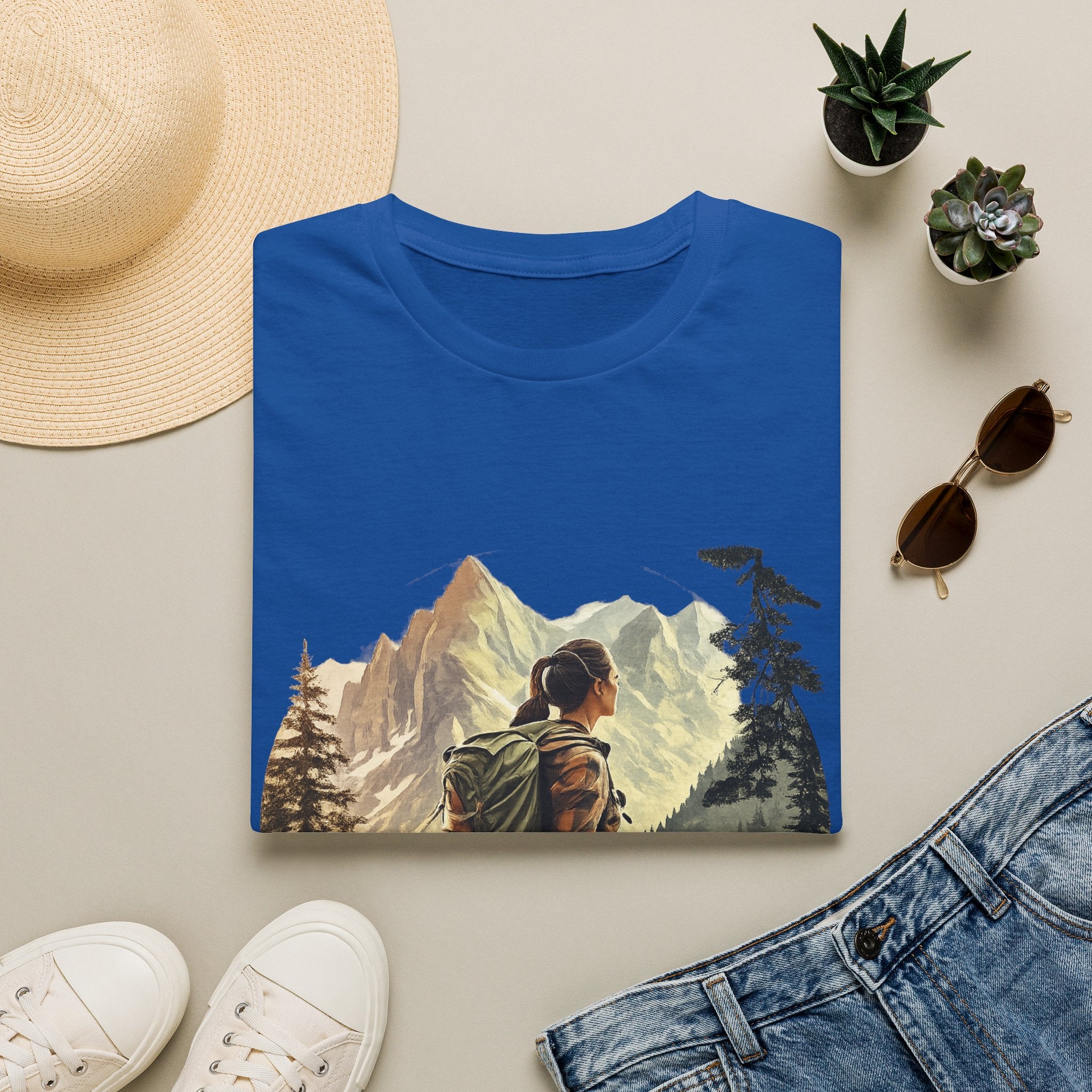 Hiker Mountain Scene T-Shirt — Adventure Backpacking Nature Graphic