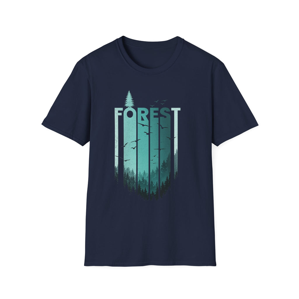 Forest Silhouette Tee — Nature Graphic T-Shirt with Tree & Birds