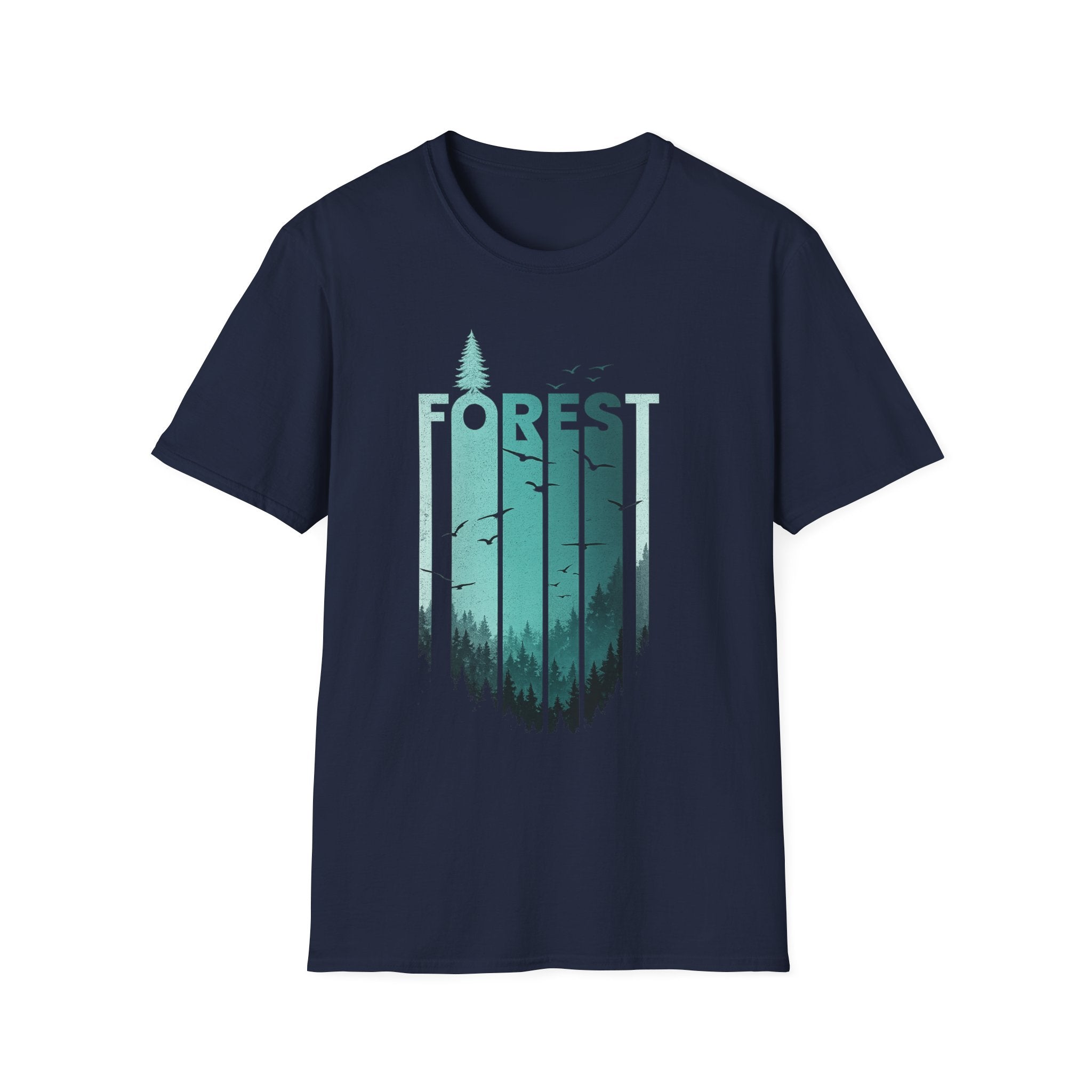 Forest Silhouette Tee — Nature Graphic T-Shirt with Tree & Birds