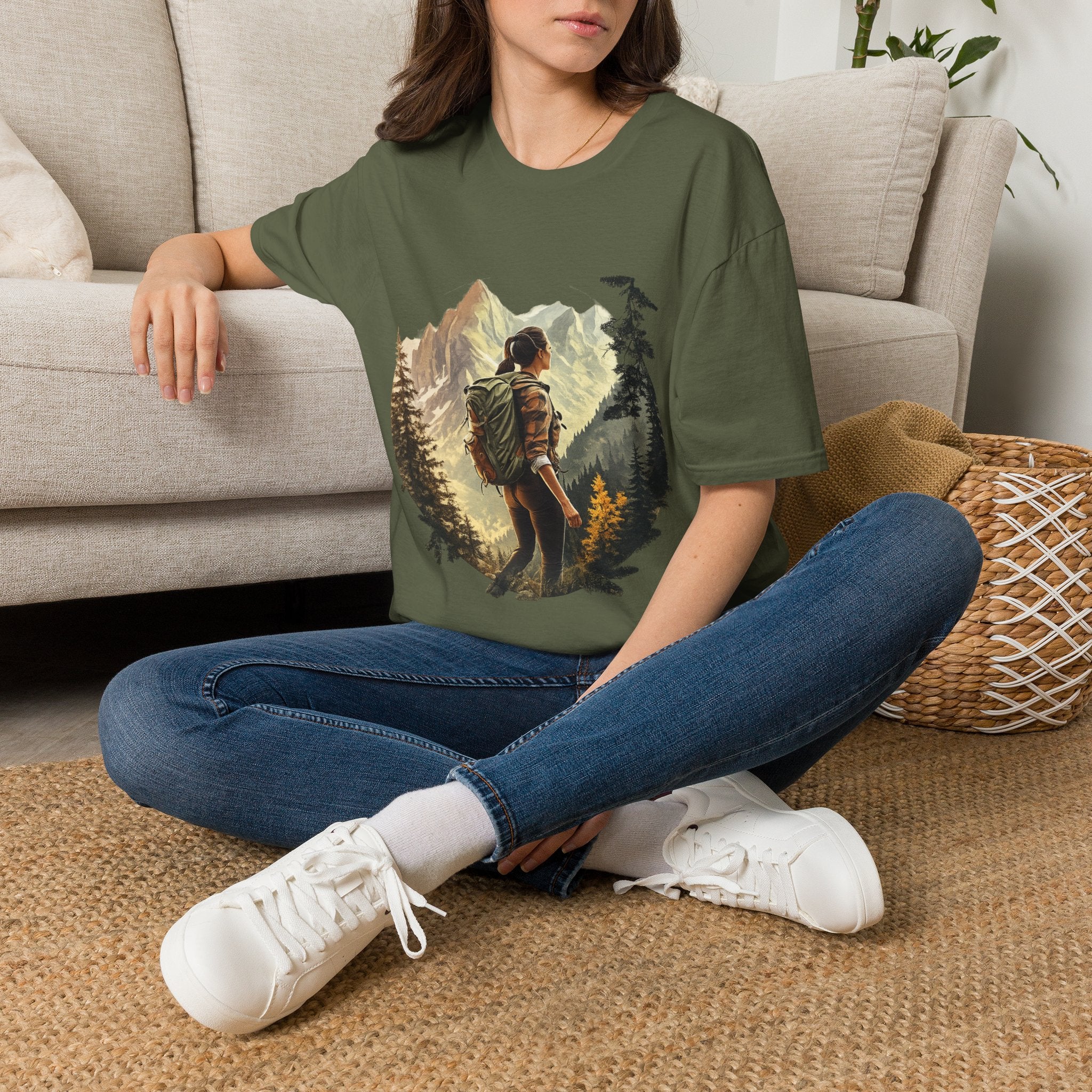 Hiker Mountain Scene T-Shirt — Adventure Backpacking Nature Graphic