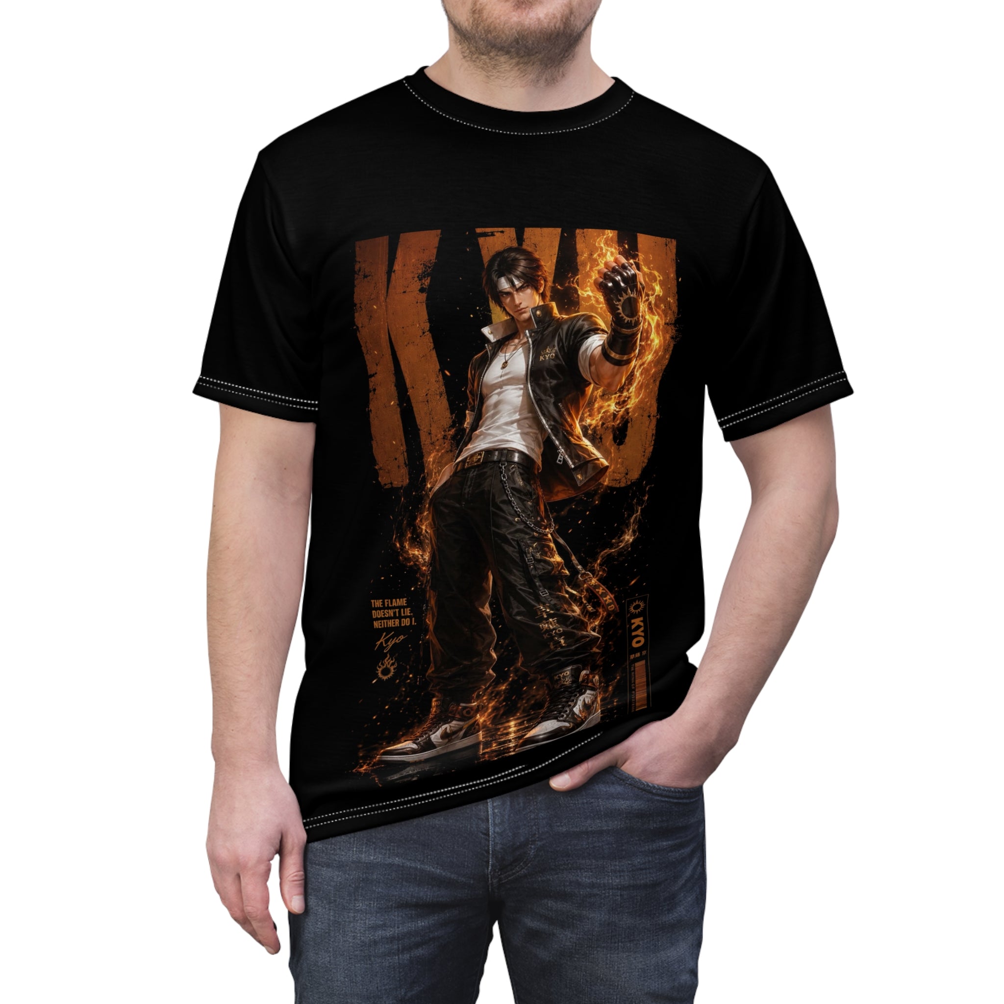 Kyo Kusanagi Flame Graphic Tee — Anime Fighting Game Shirt