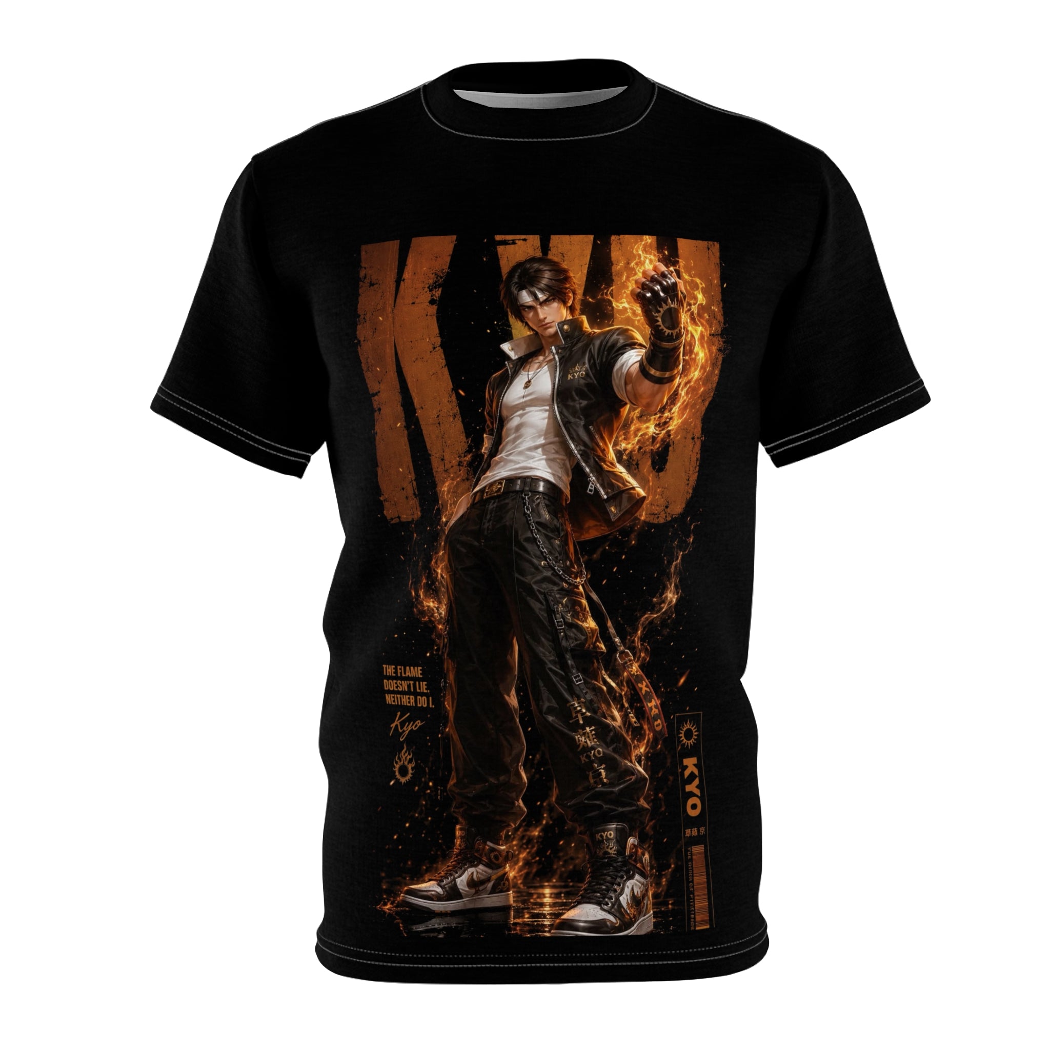 Kyo Kusanagi Flame Graphic Tee — Anime Fighting Game Shirt