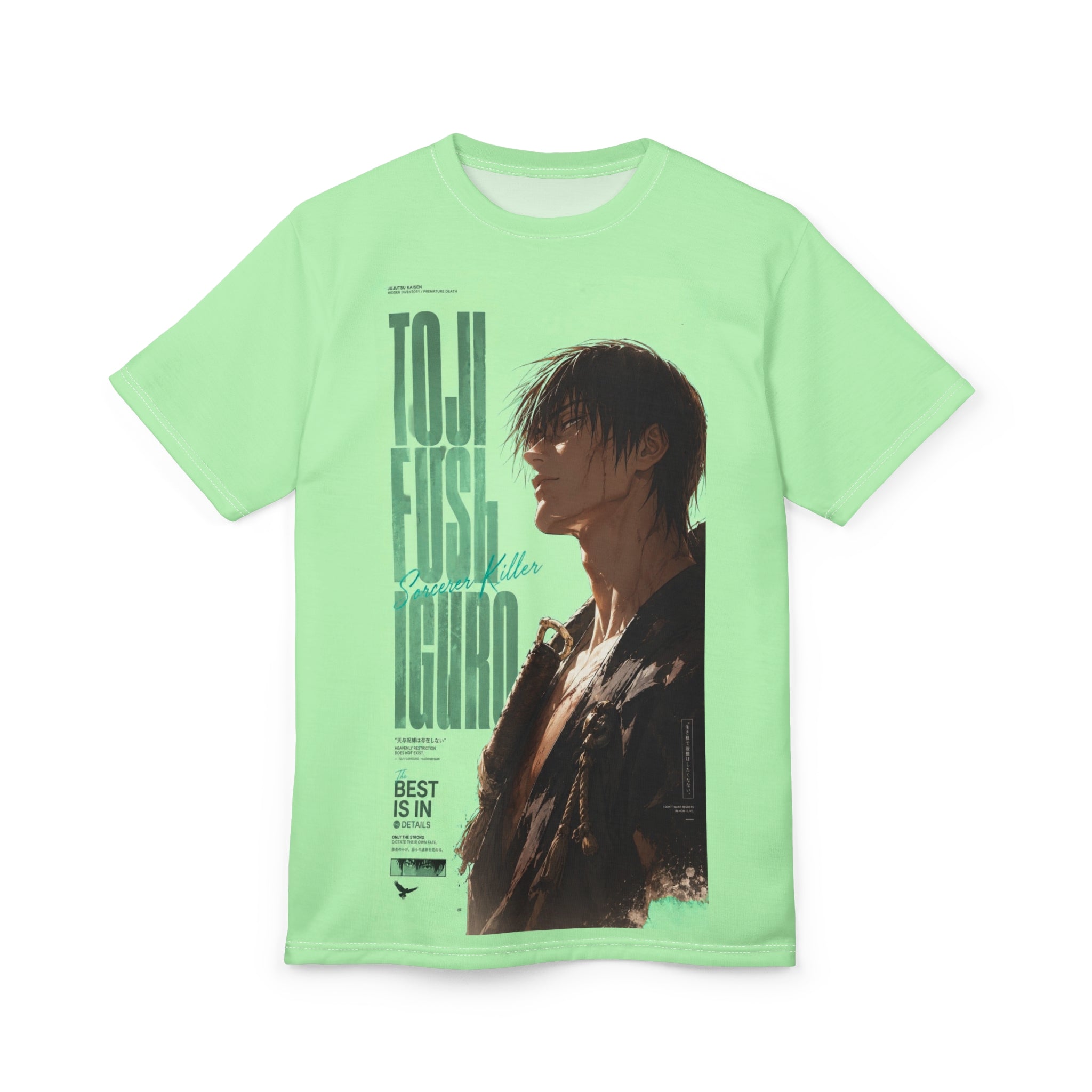 Anime Character Graphic Tee — "Toughest Hero" Vertical Text Design