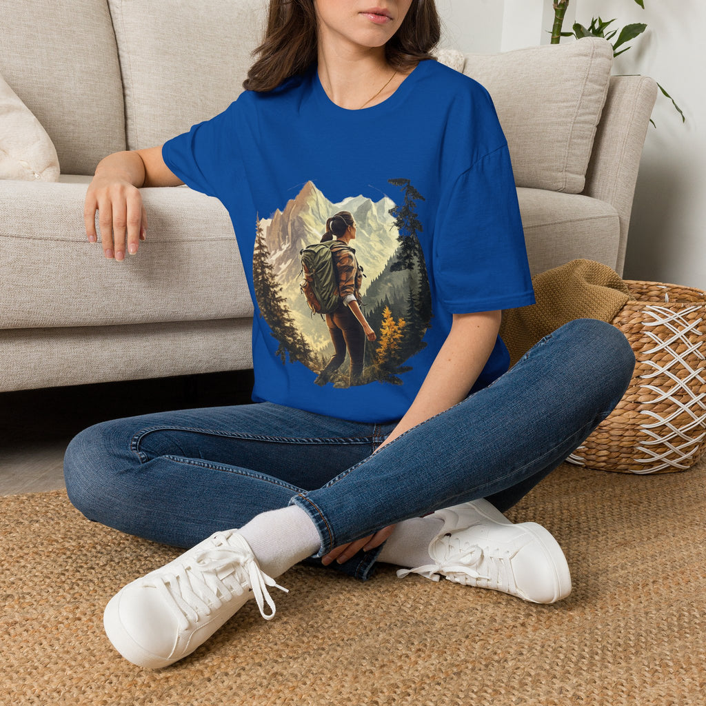Hiker Mountain Scene T-Shirt — Adventure Backpacking Nature Graphic