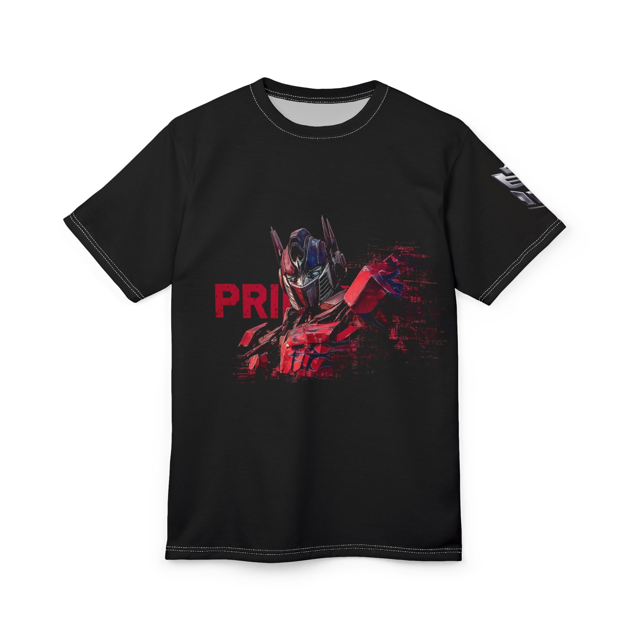 Optimus Prime Graphic Tee — Red Glitch Full-Print T-Shirt