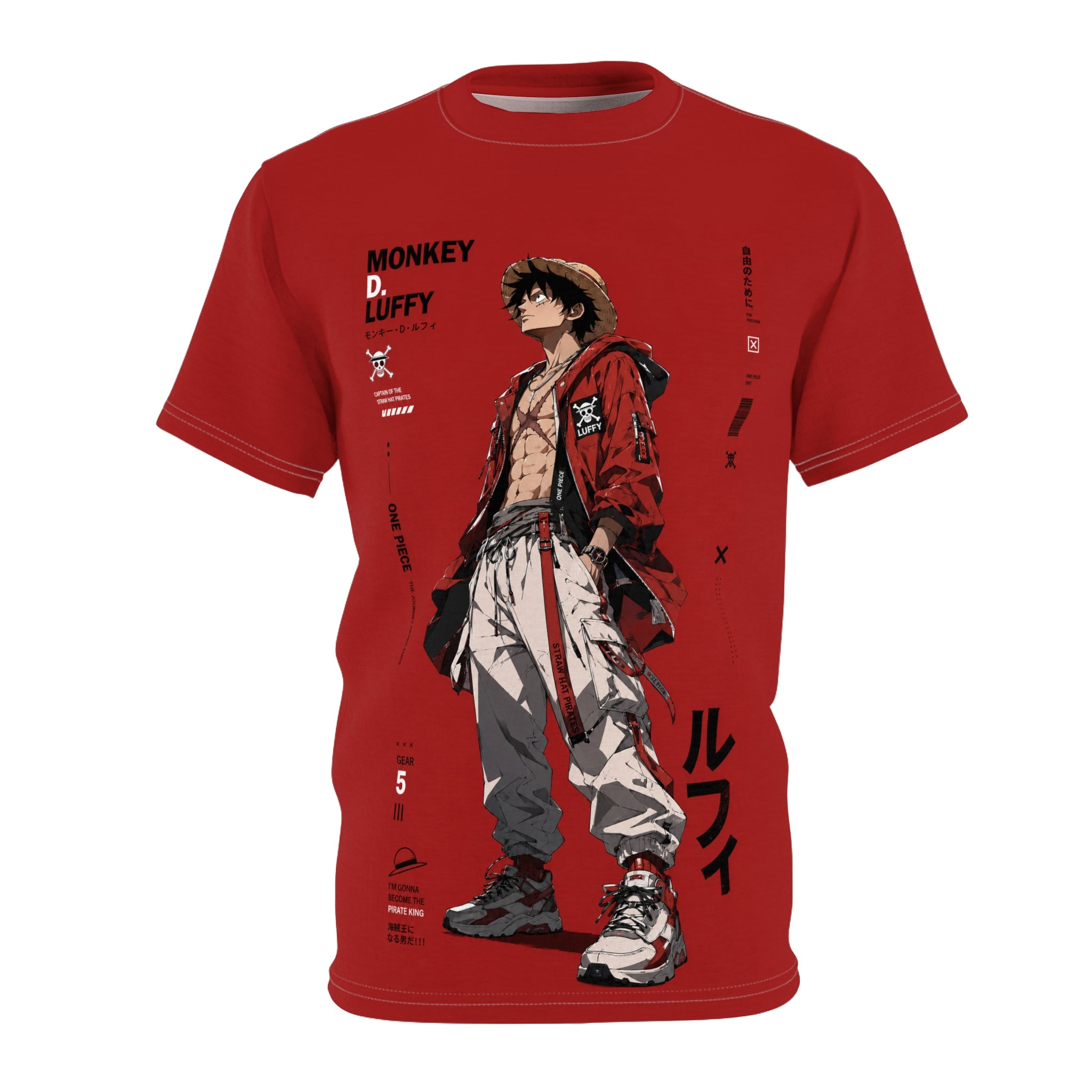 Monkey D. Luffy Graphic Tee — Red Anime Pirate Crew T-Shirt – My