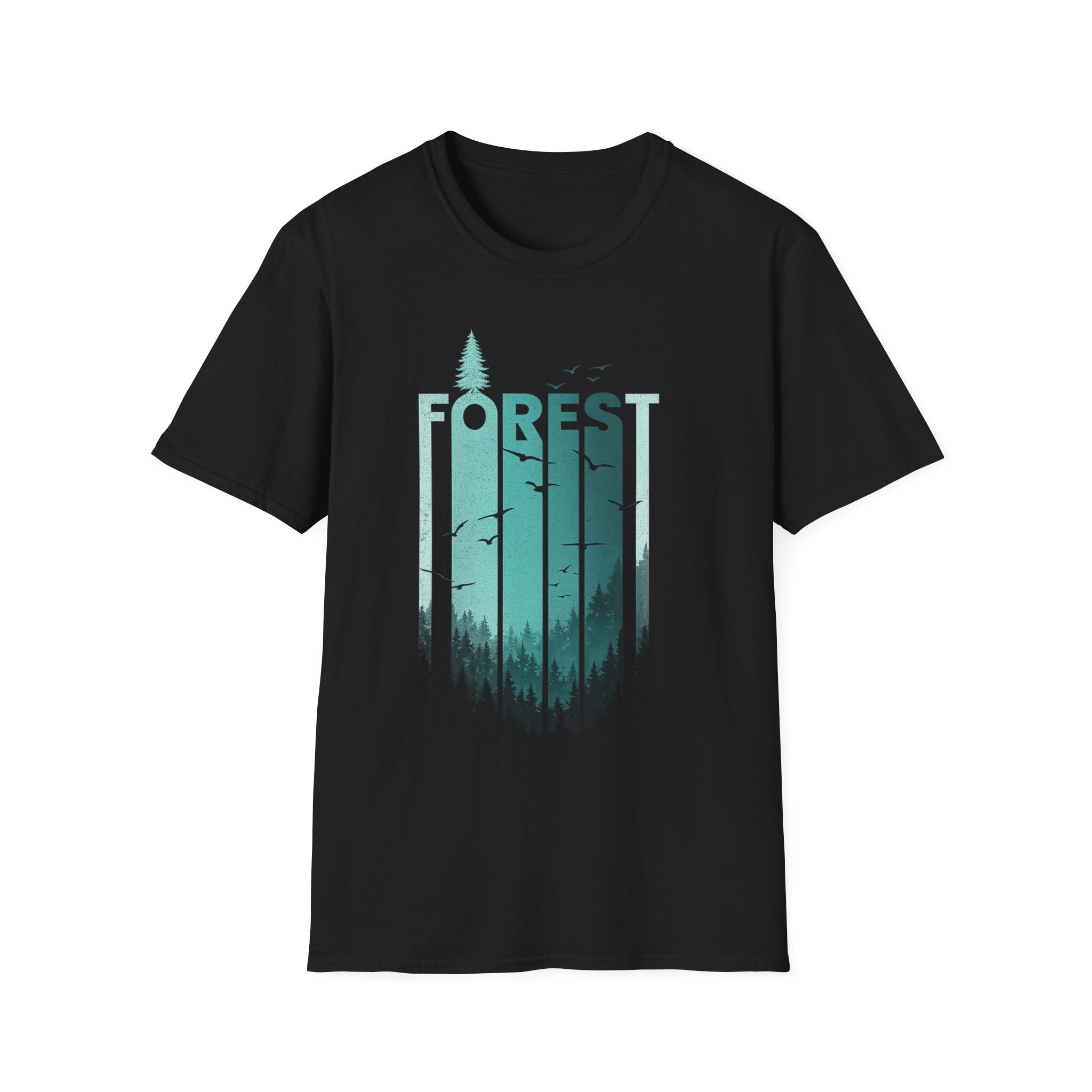 Forest Silhouette Tee — Nature Graphic T-Shirt with Tree & Birds