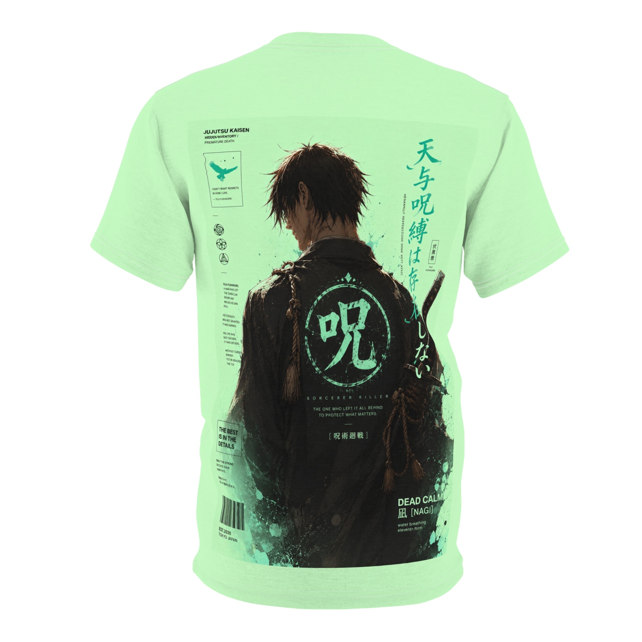 Anime Character Graphic Tee — "Toughest Hero" Vertical Text Design
