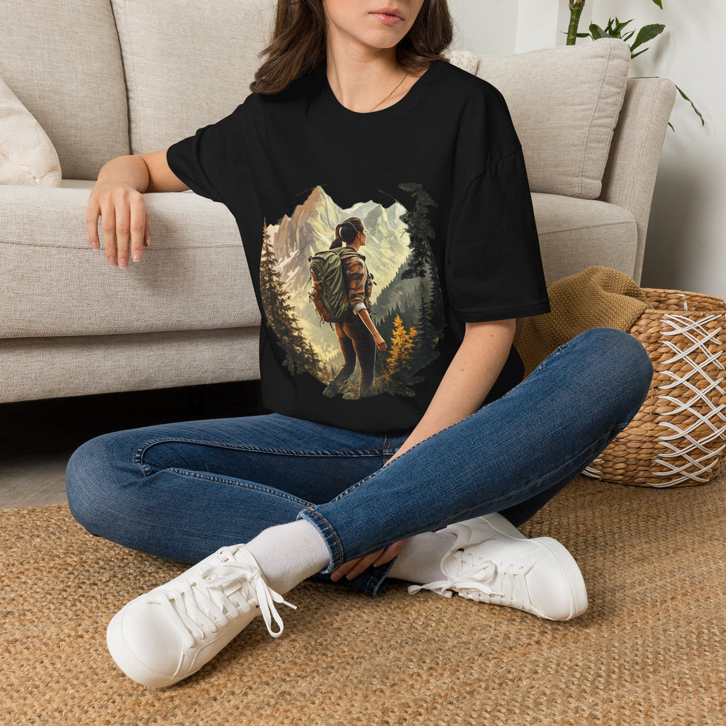 Hiker Mountain Scene T-Shirt — Adventure Backpacking Nature Graphic