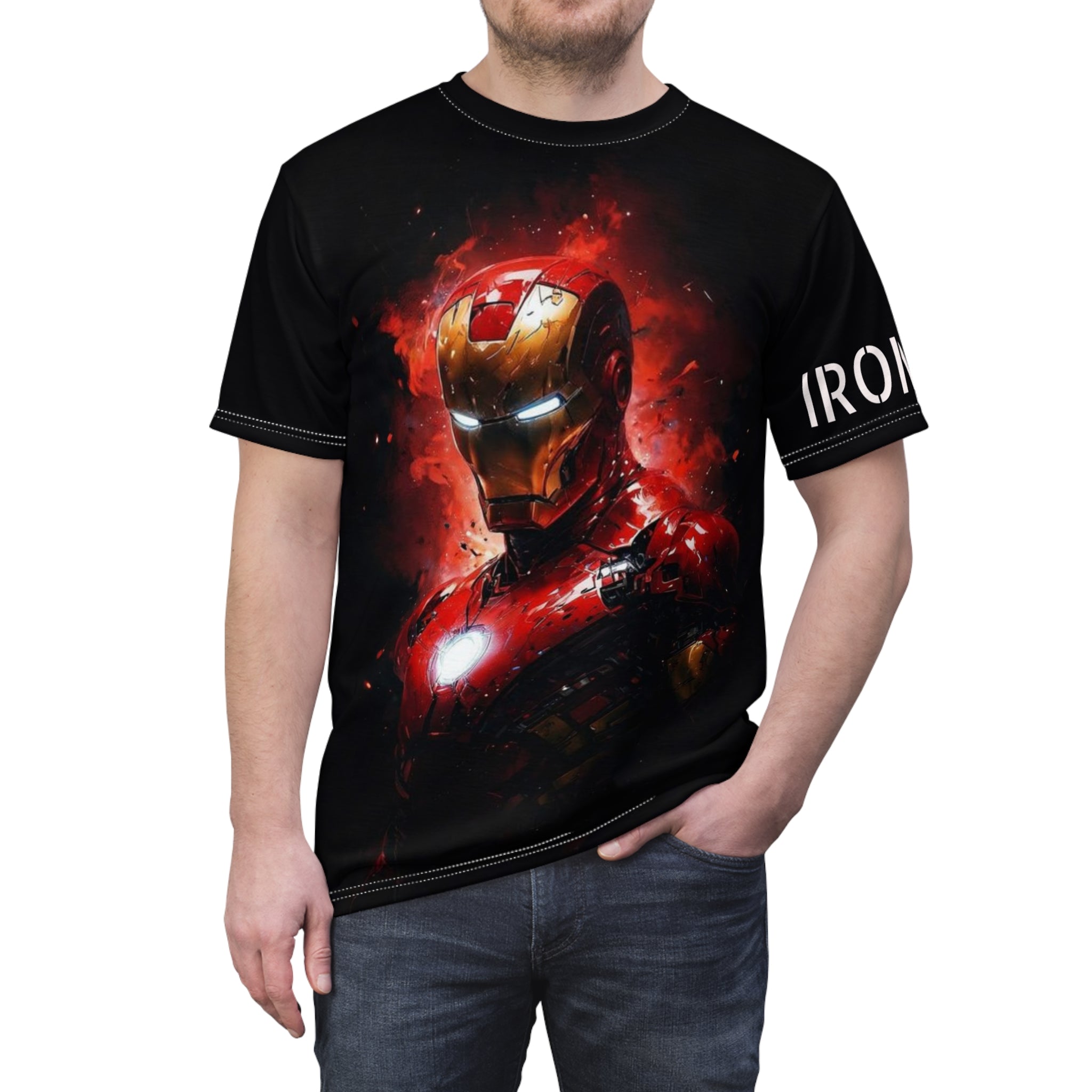 Iron Man Graphic Tee — Red Arc Reactor All-Over Print