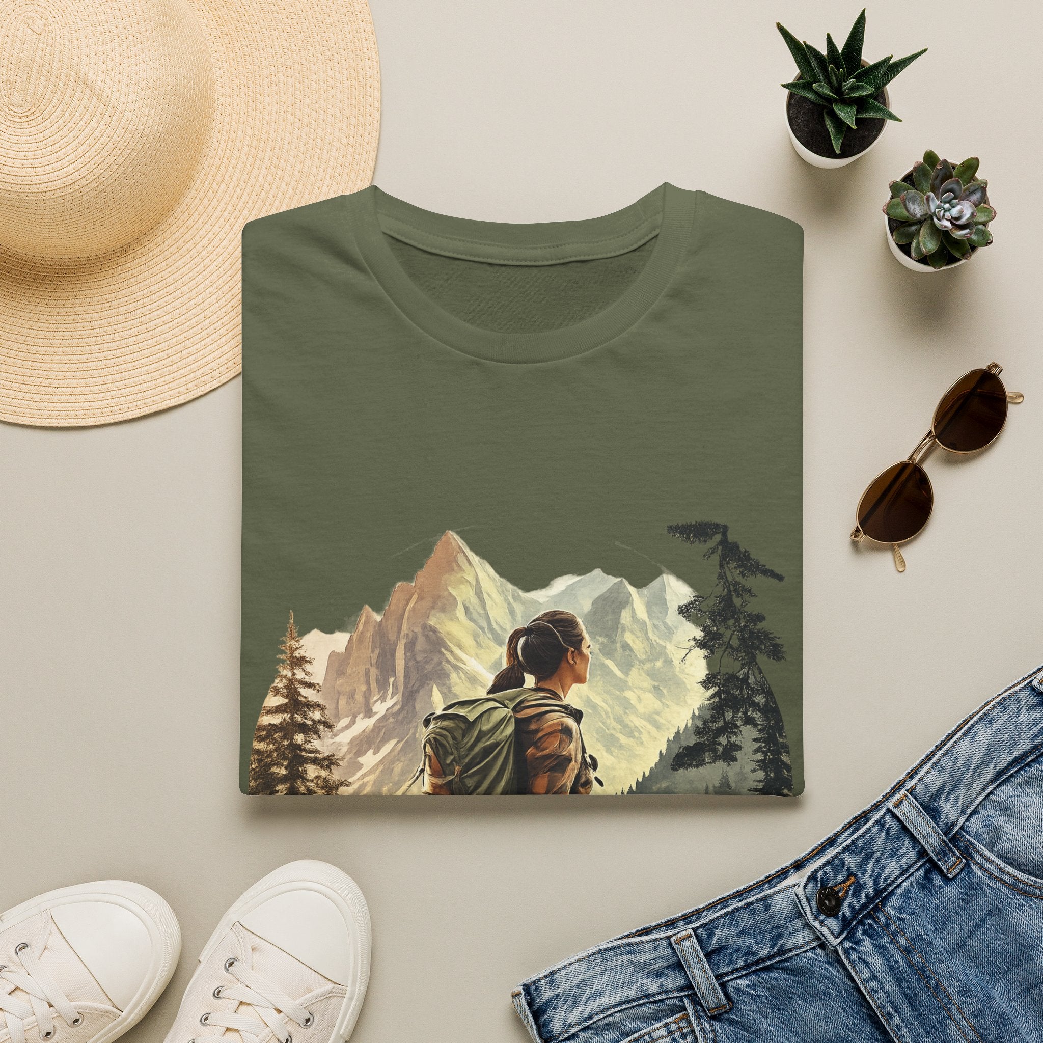 Hiker Mountain Scene T-Shirt — Adventure Backpacking Nature Graphic