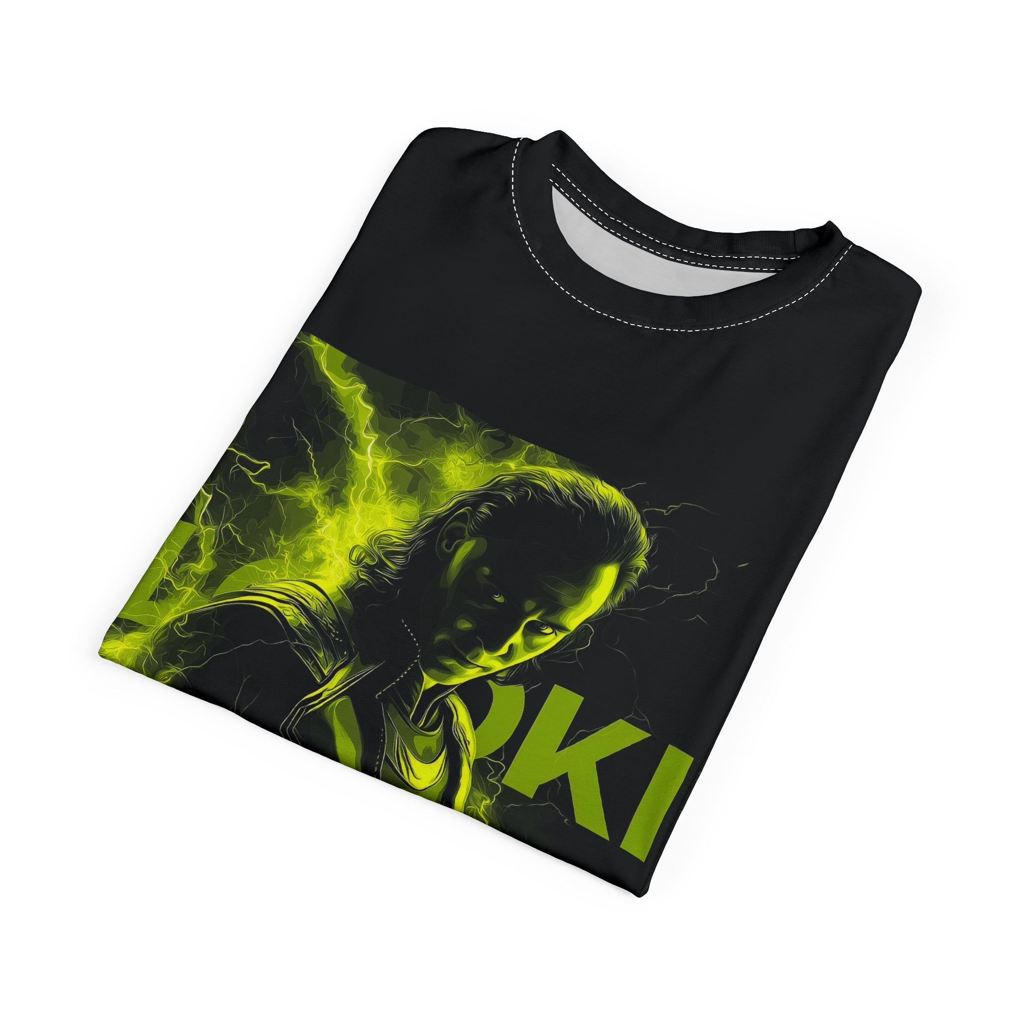 Graphic Tee — Neon Green Mythic Trickster Design