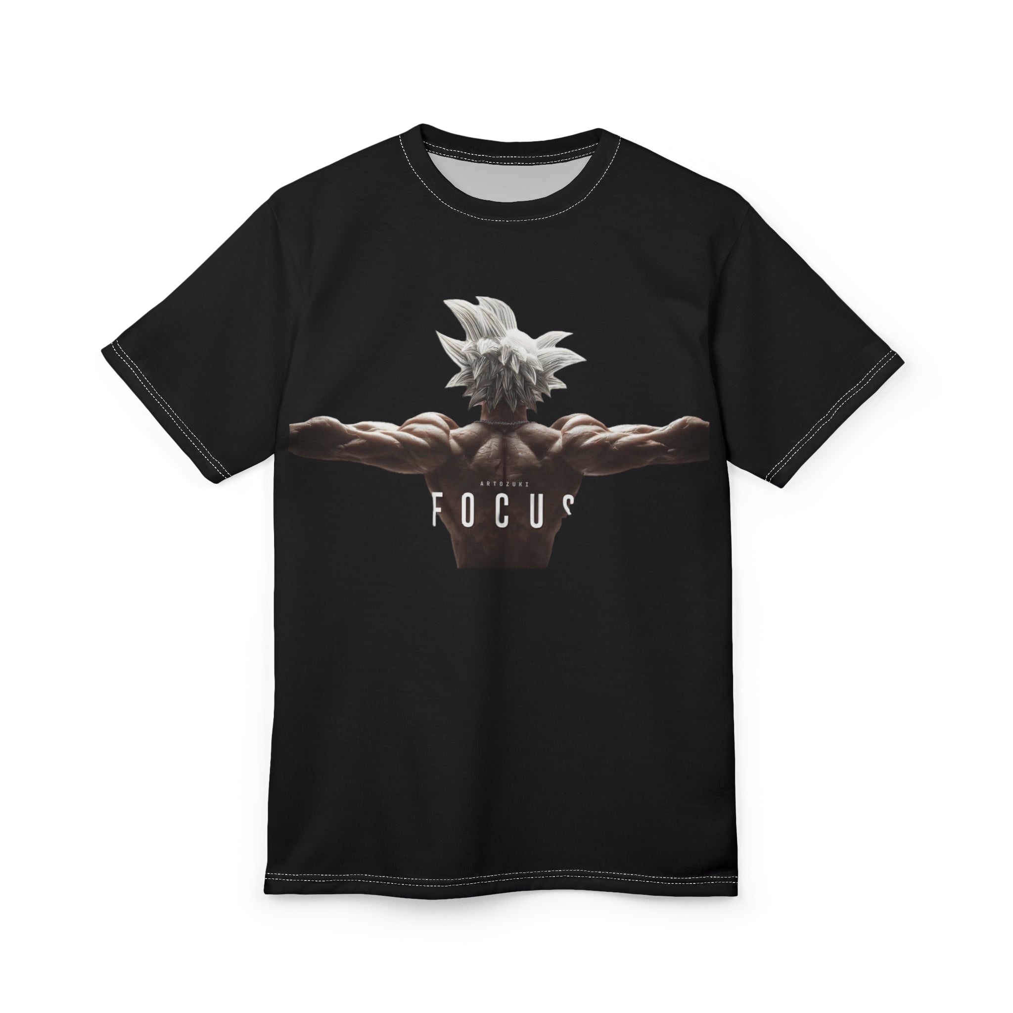Focus Back Muscles Tee — Motivational Anime-Inspired Workout Shirt