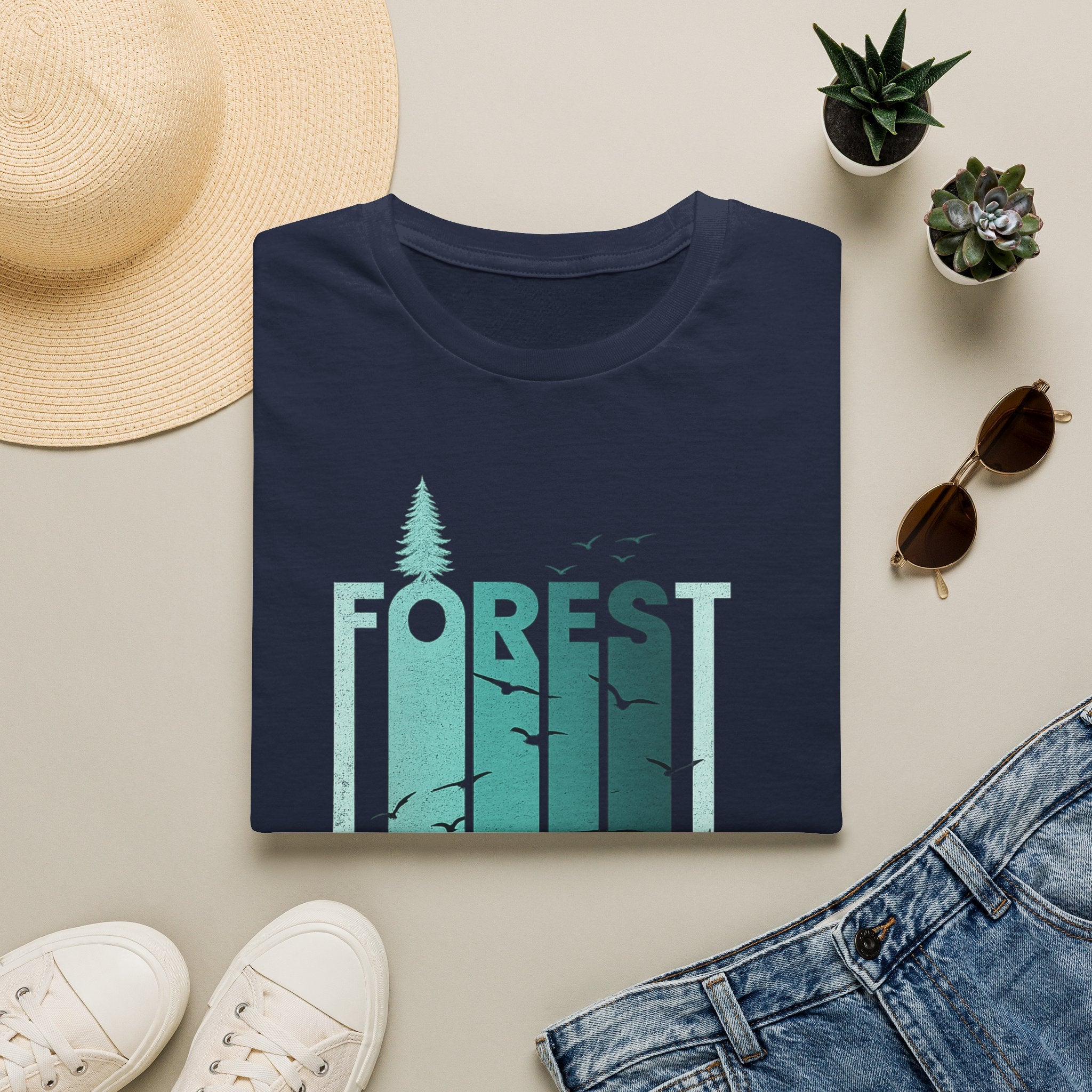 Forest Silhouette Tee — Nature Graphic T-Shirt with Tree & Birds