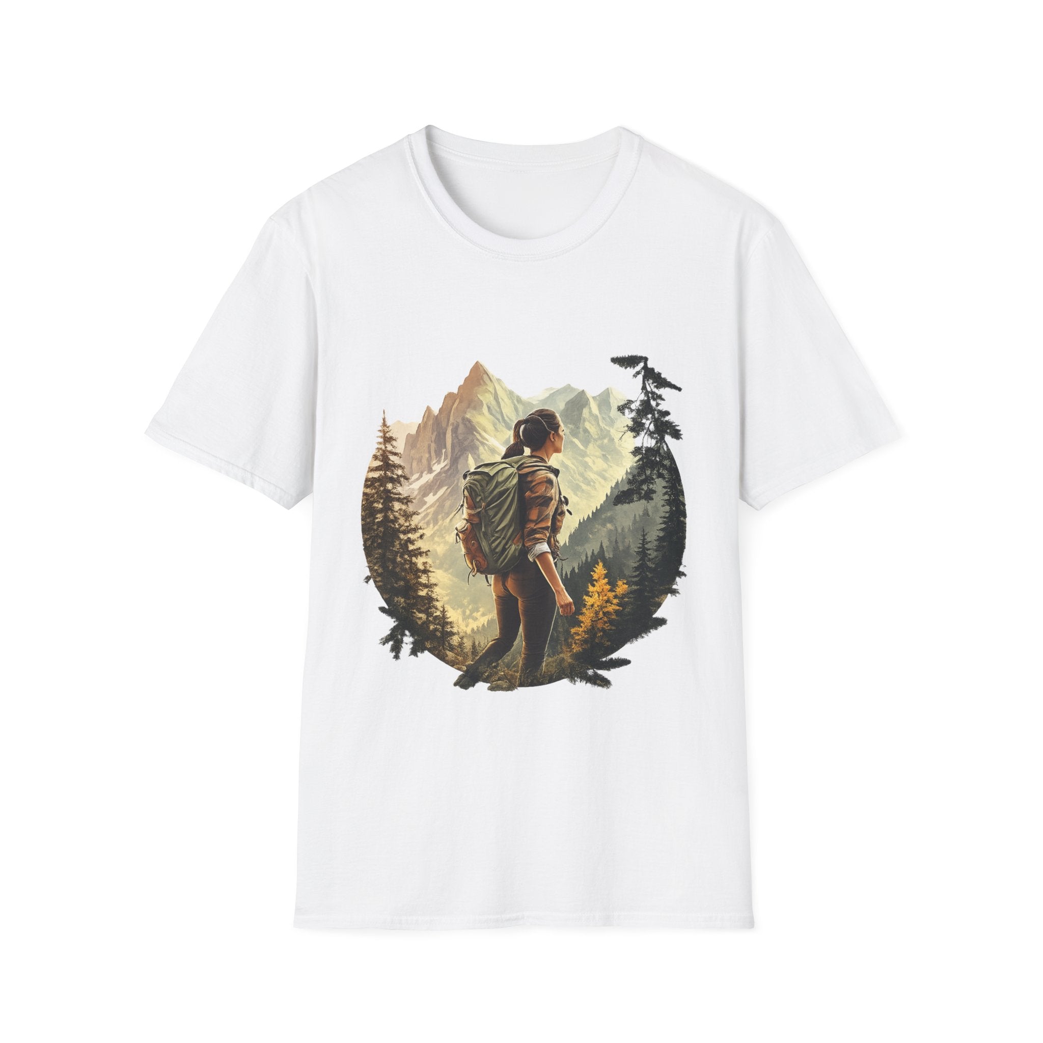 Hiker Mountain Scene T-Shirt — Adventure Backpacking Nature Graphic
