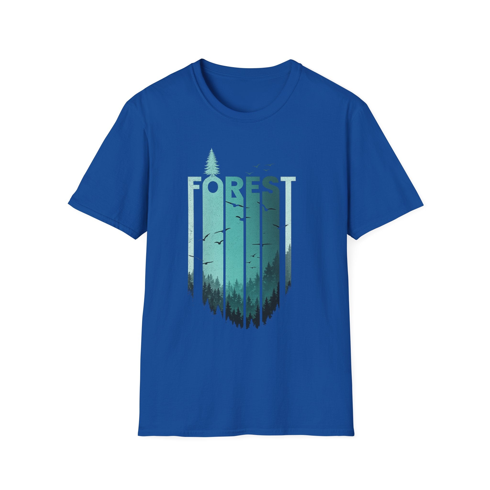 Forest Silhouette Tee — Nature Graphic T-Shirt with Tree & Birds