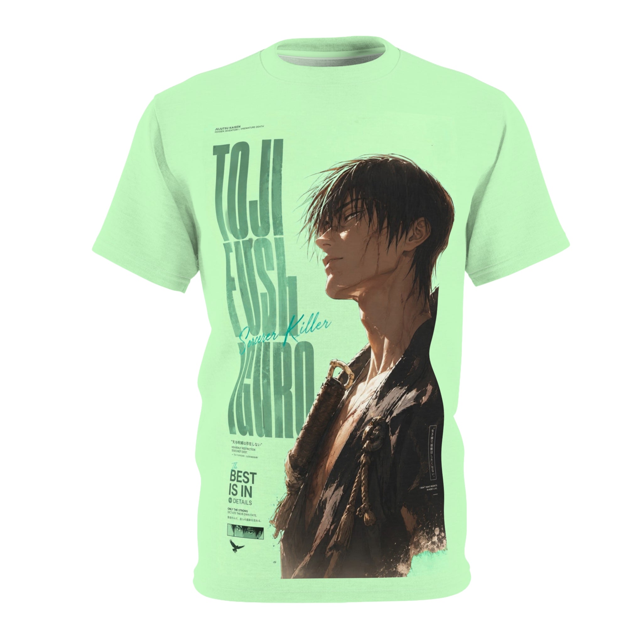 Anime Character Graphic Tee — "Toughest Hero" Vertical Text Design