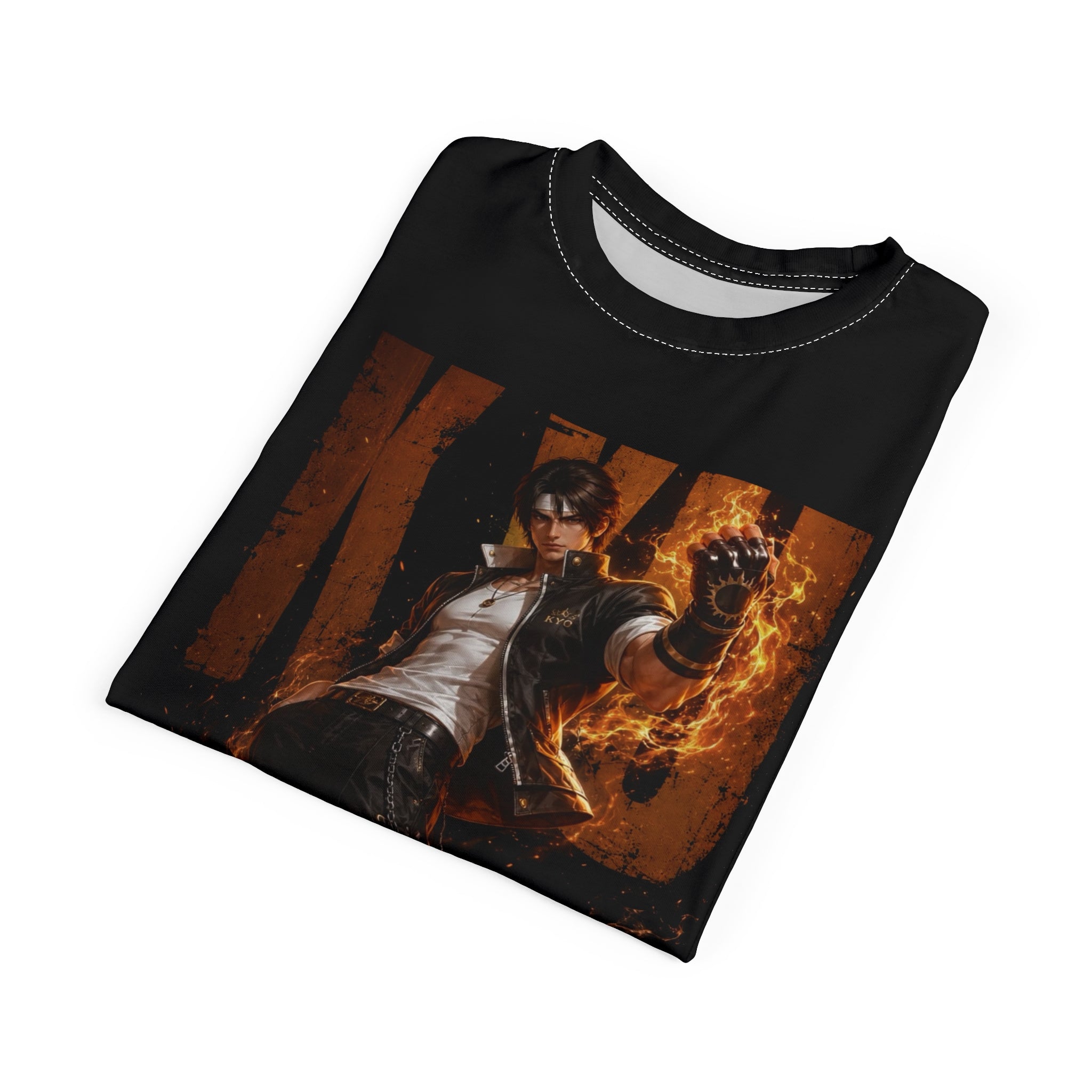 Kyo Kusanagi Flame Graphic Tee — Anime Fighting Game Shirt