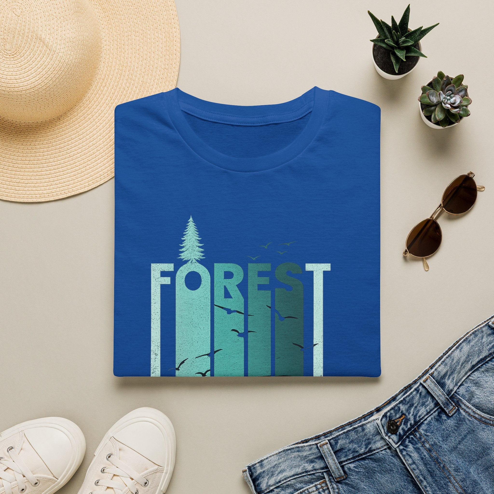 Forest Silhouette Tee — Nature Graphic T-Shirt with Tree & Birds