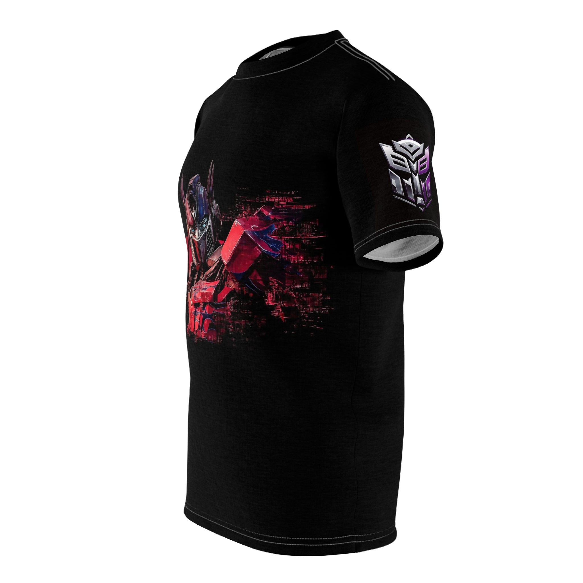 Optimus Prime Graphic Tee — Red Glitch Full-Print T-Shirt